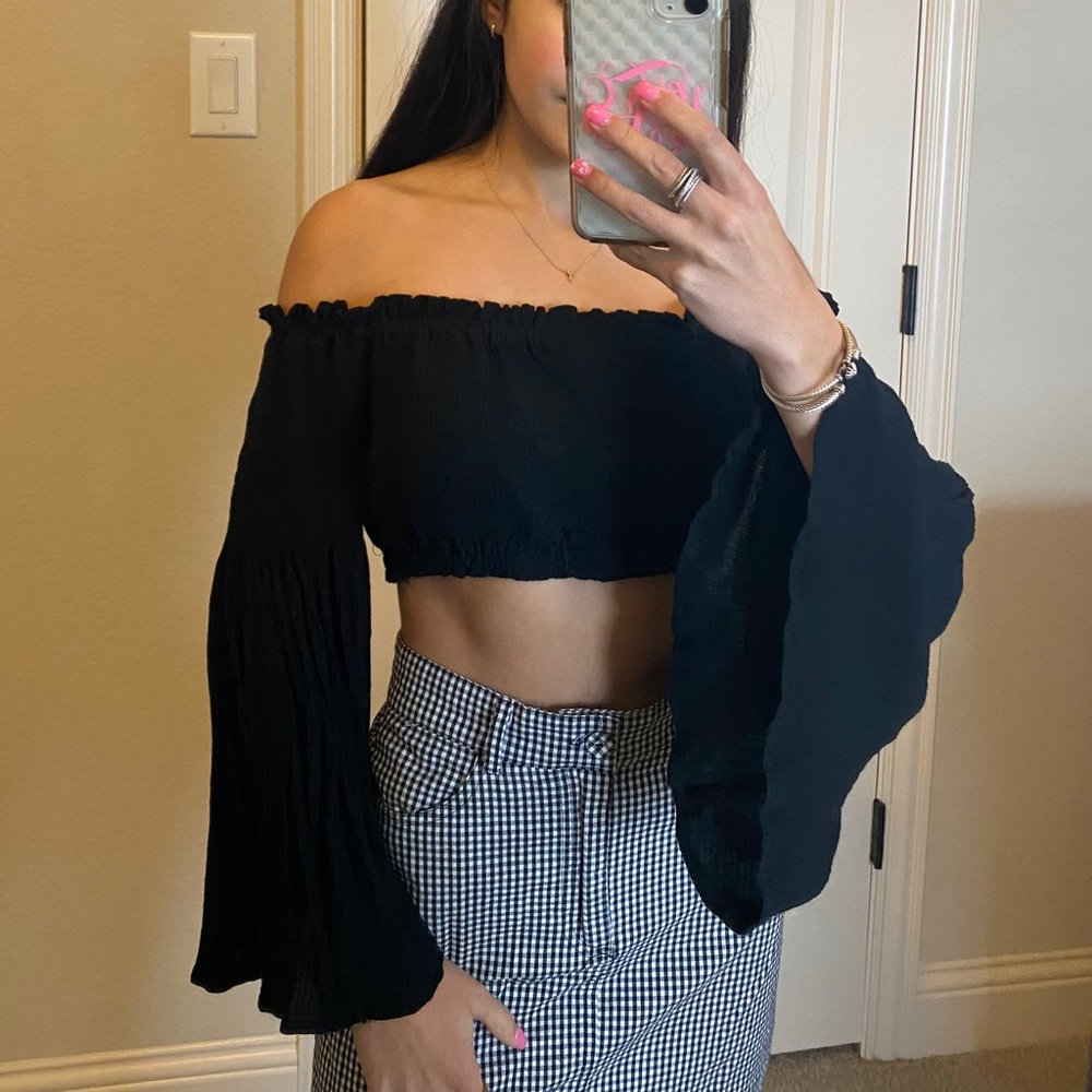 Black Off the Shoulder Flared Tube Top